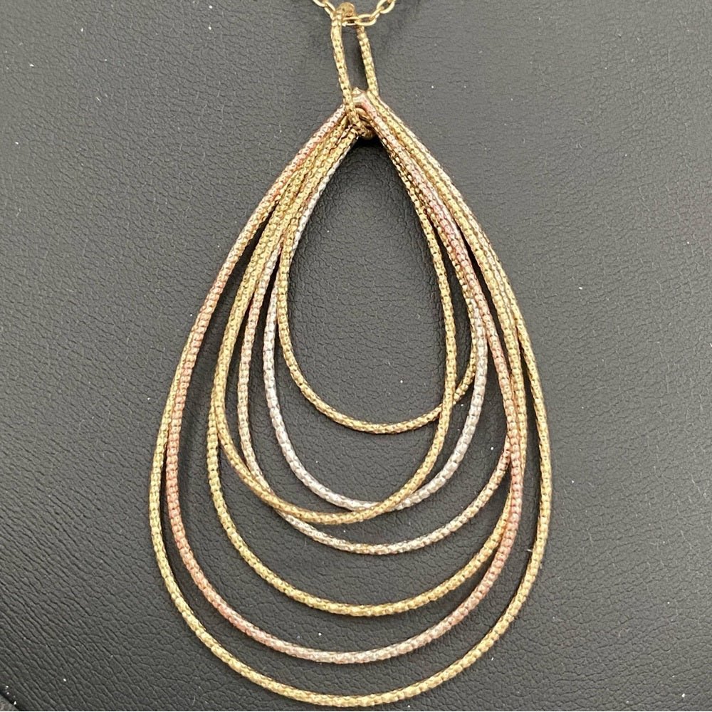 NecklaceThree Tone Dainty Teardrop Pendant Necklace