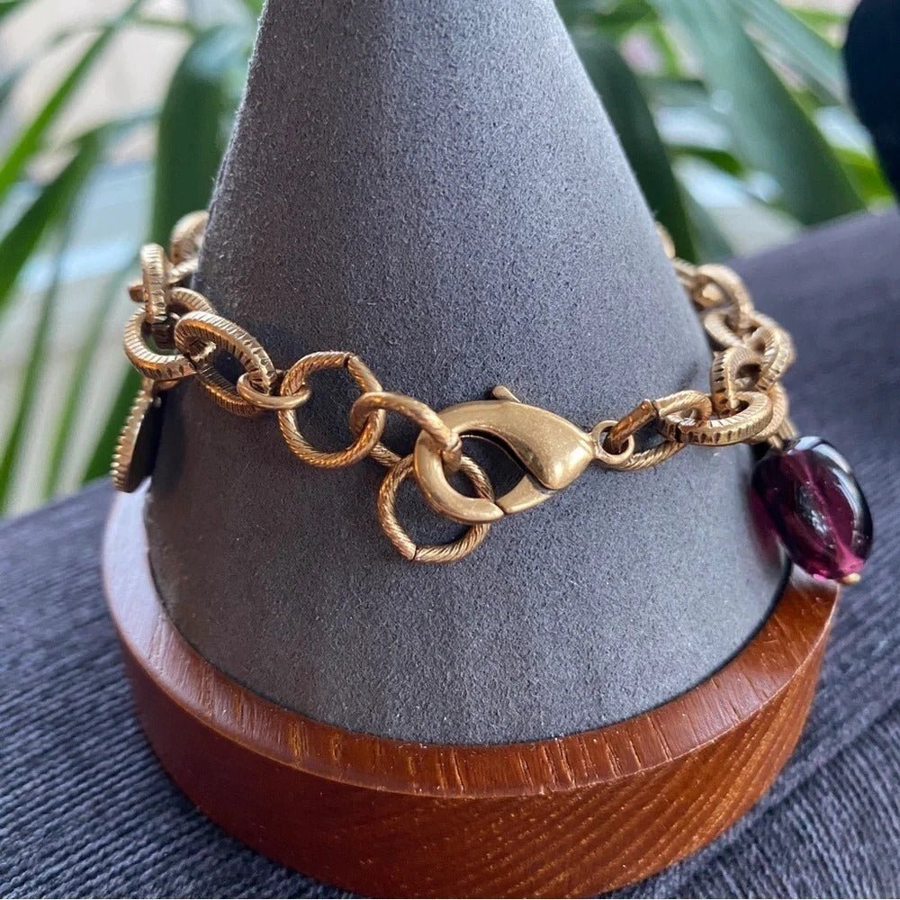 BraceletTiger's Eye & Murano Glass Charm Bracelet, Bronzed