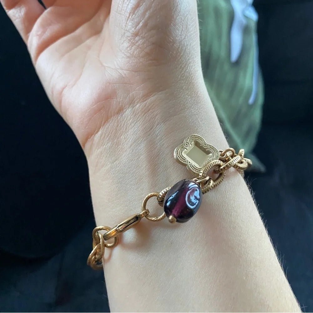 BraceletTiger's Eye & Murano Glass Charm Bracelet, Bronzed
