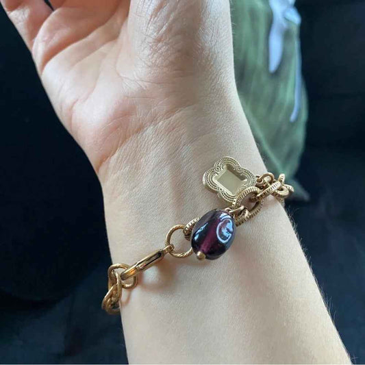 BraceletTiger's Eye & Murano Glass Charm Bracelet, Bronzed