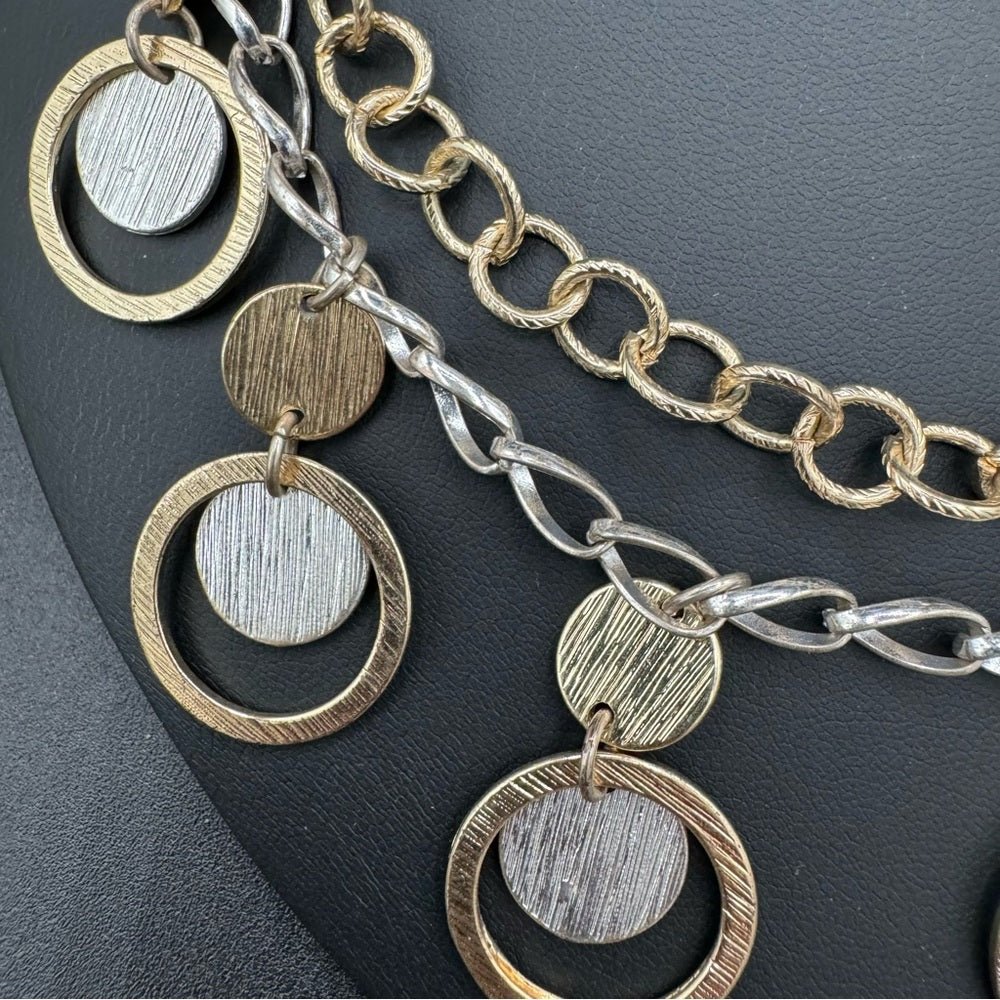 NecklaceTwo Tone Necklace - Geometric Circular Bib Necklace in Modernist Style