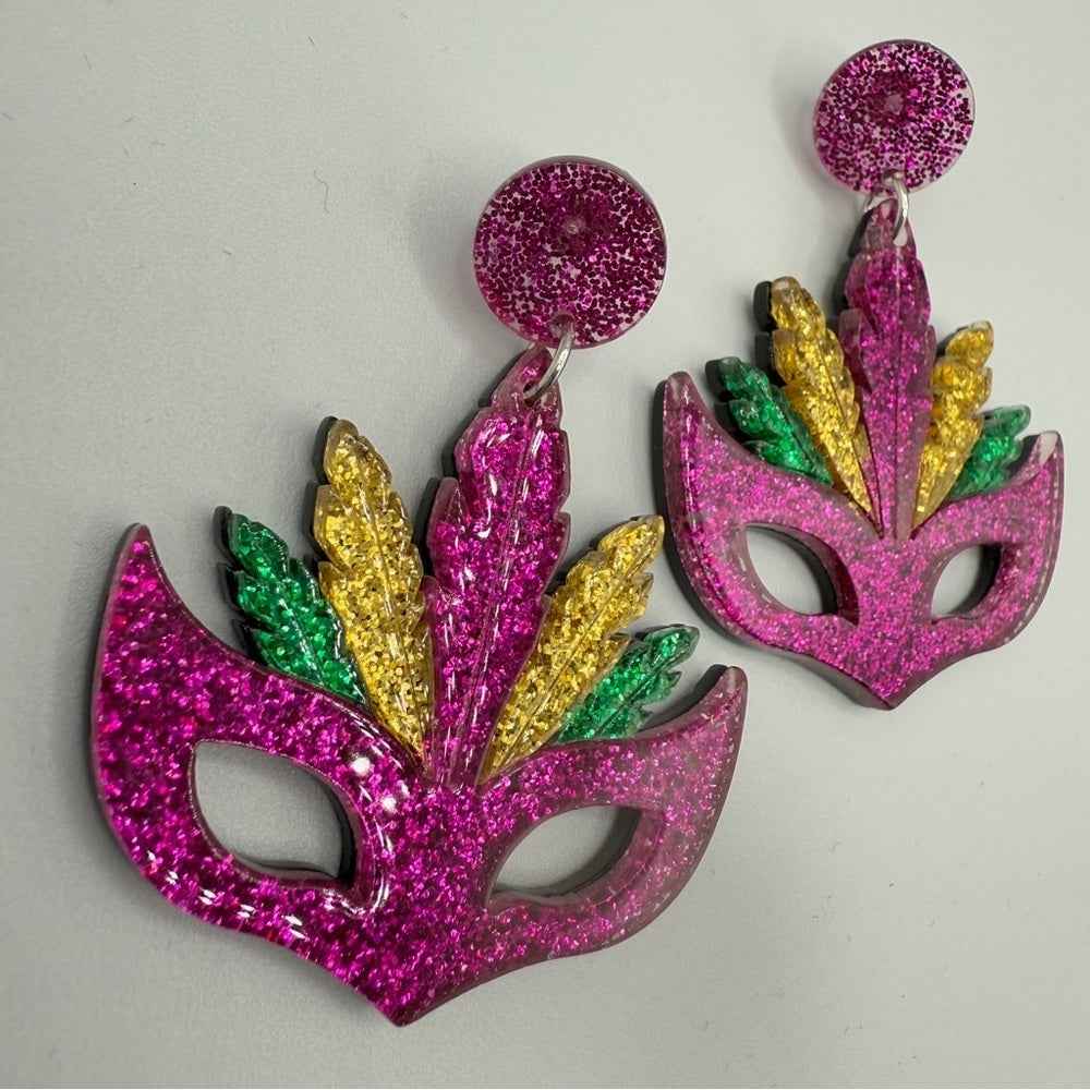 EarringsVibrant Mardi Gras Carnival Mask Shimmer Earrings