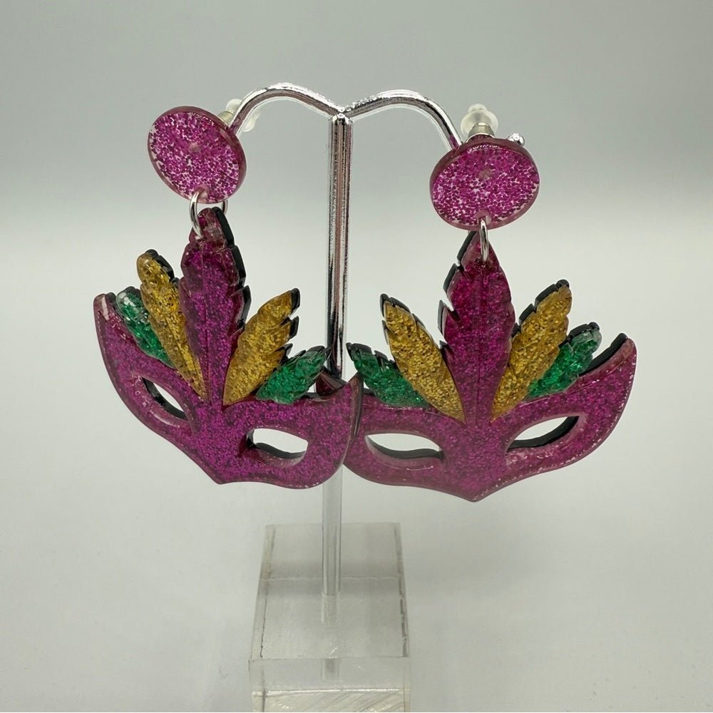 EarringsVibrant Mardi Gras Carnival Mask Shimmer Earrings