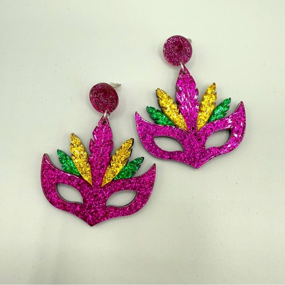 EarringsVibrant Mardi Gras Carnival Mask Shimmer Earrings