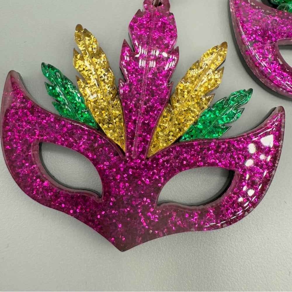 EarringsVibrant Mardi Gras Carnival Mask Shimmer Earrings