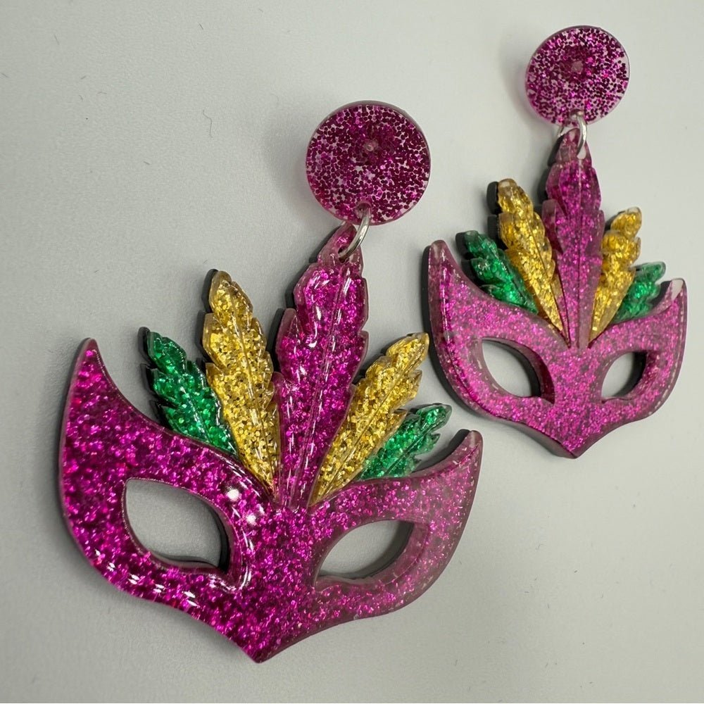 EarringsVibrant Mardi Gras Carnival Mask Shimmer Earrings