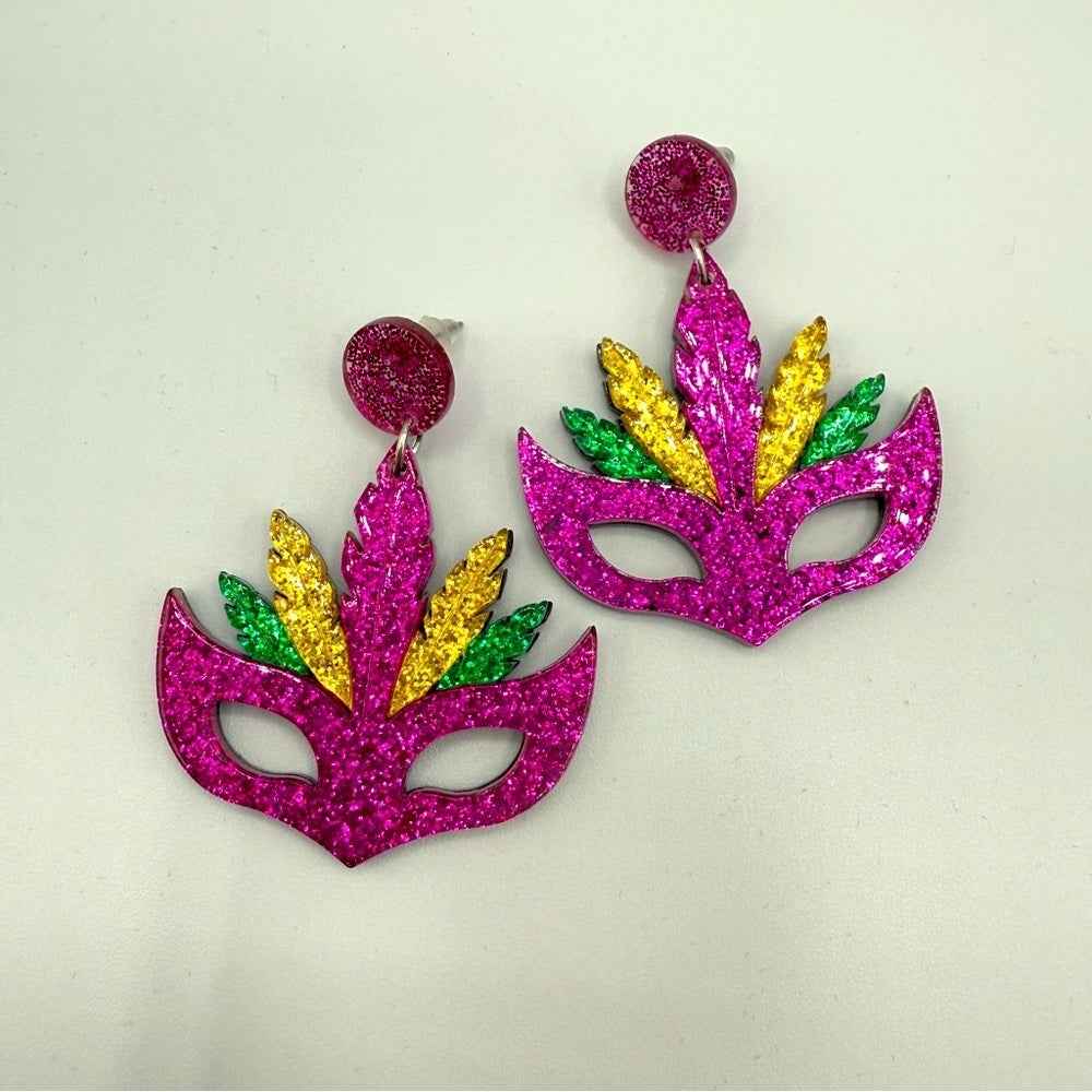 EarringsVibrant Mardi Gras Carnival Mask Shimmer Earrings