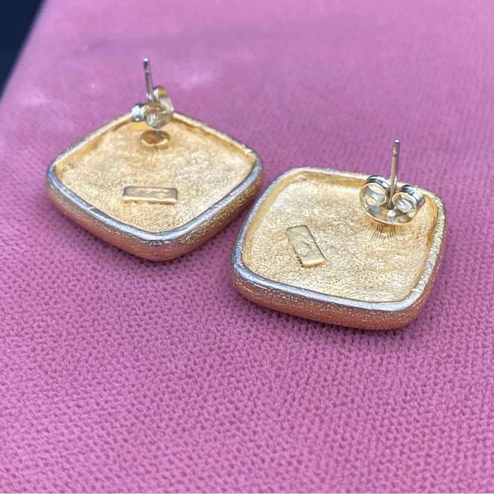 EarringsVintage 1980s Gold Plated Geometric Enamel Earrings Signed Xija