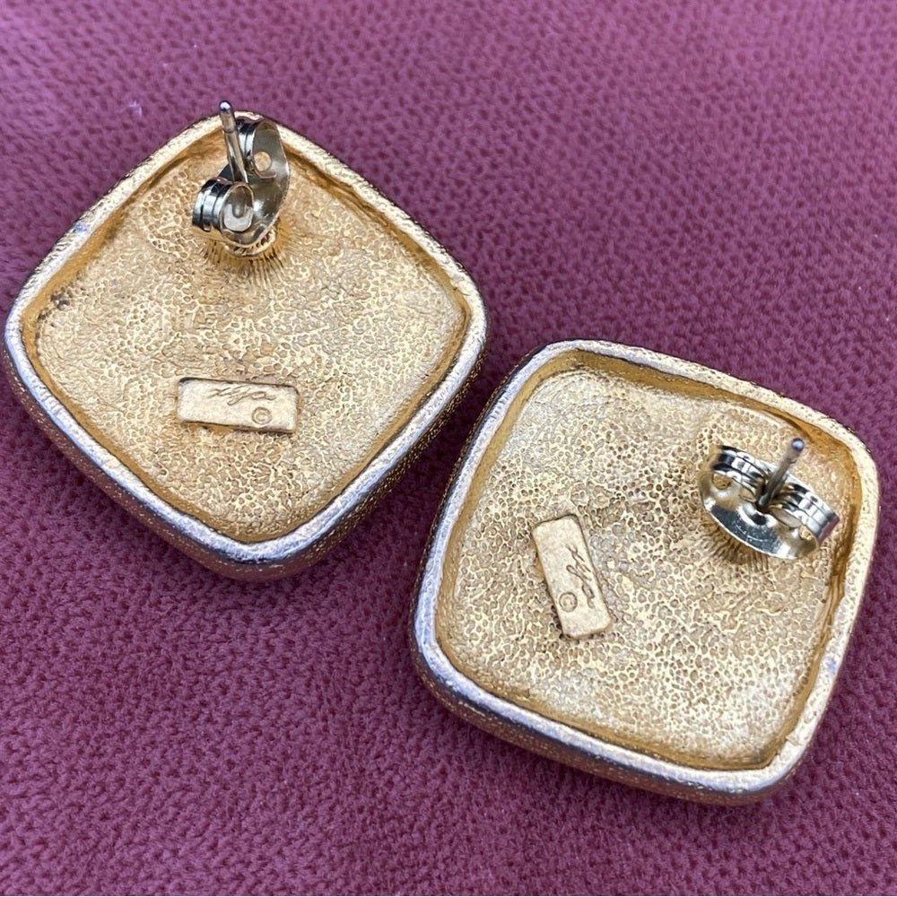 EarringsVintage 1980s Gold Plated Geometric Enamel Earrings Signed Xija