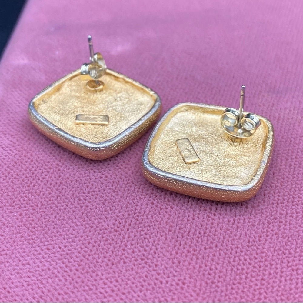 EarringsVintage 1980s Gold Plated Geometric Enamel Earrings Signed Xija