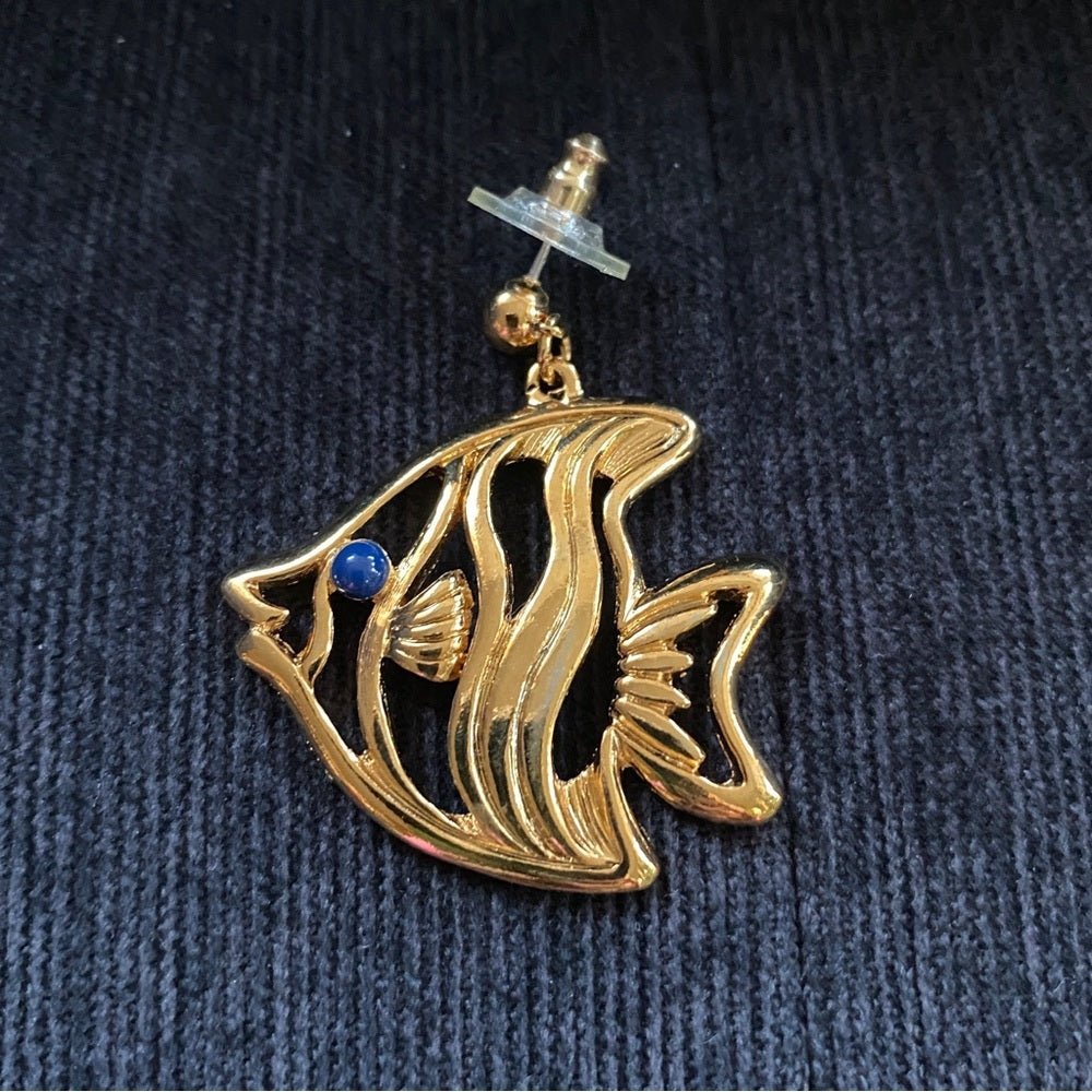 EarringsVintage 1992 Avon "Two Fish" Angel Fish Gold-Tone Dangle Earrings