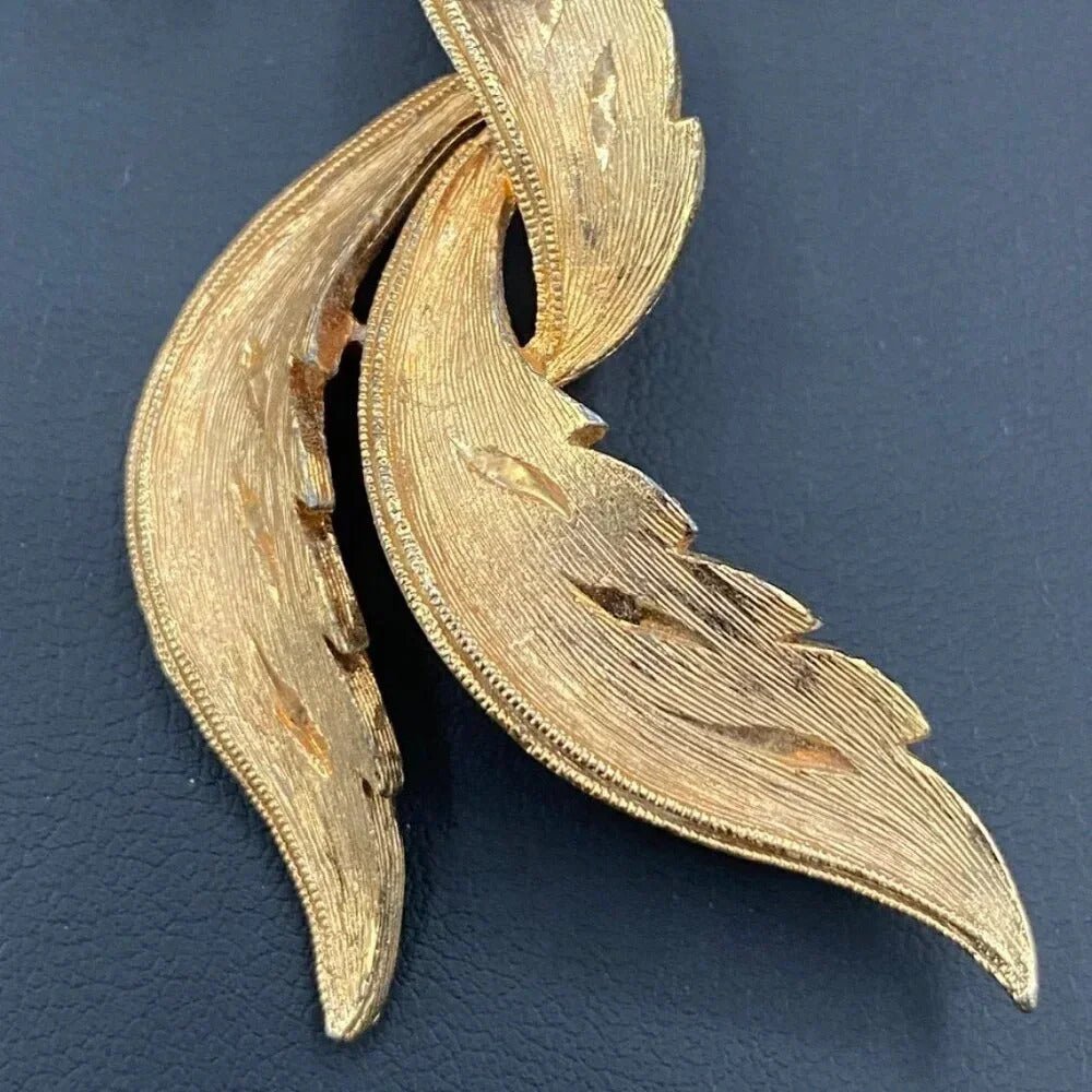 SetsVintage 60s JJ Textured Gold Tone Gilt Leaf Set Brooch and Clip On Earrings
