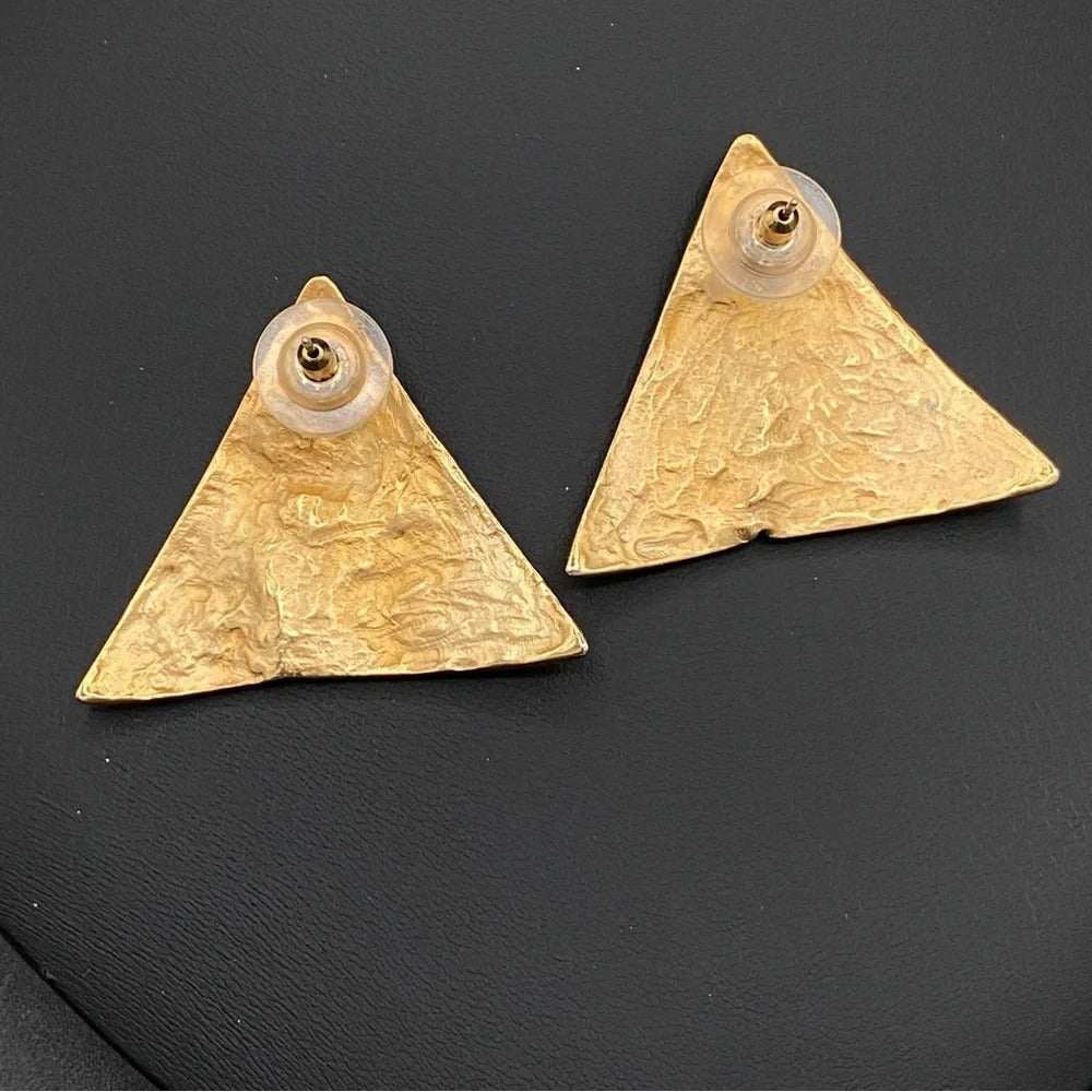 EarringsVintage 80s Abstract Triangle Statement Earrings — Red Enamel & Gold-Tone