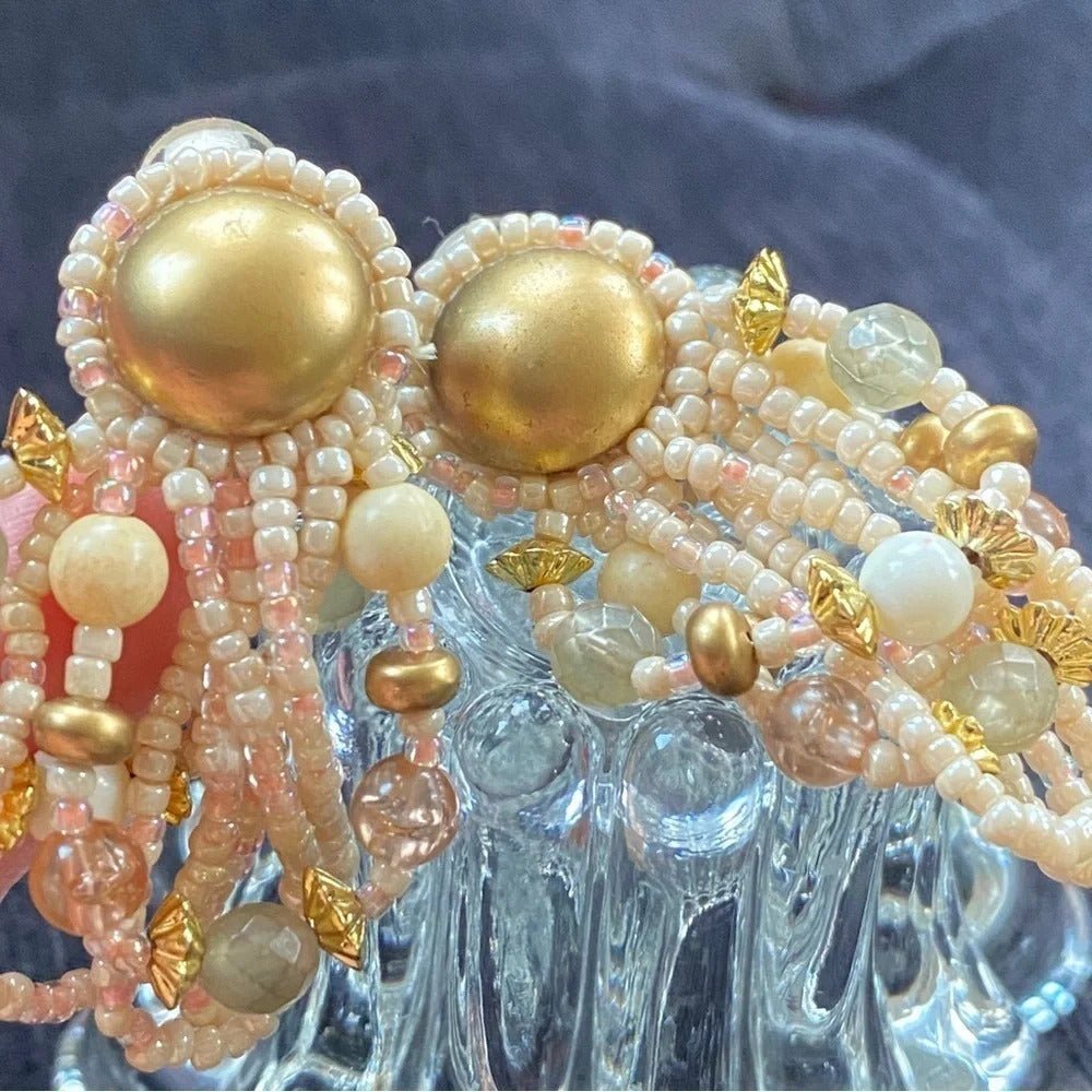 EarringsVintage 80s Claire's Pinkish Seed Bead Dangle Clip-On Earrings - Old Deadstock