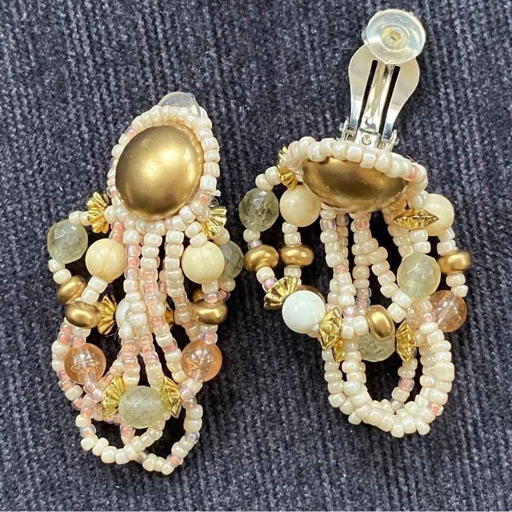 EarringsVintage 80s Claire's Pinkish Seed Bead Dangle Clip-On Earrings - Old Deadstock