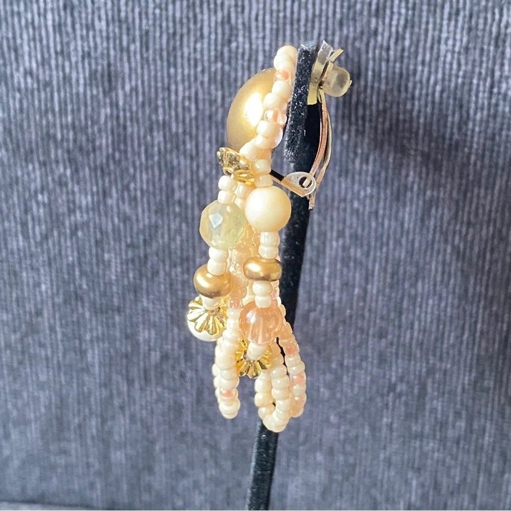 EarringsVintage 80s Claire's Pinkish Seed Bead Dangle Clip-On Earrings - Old Deadstock