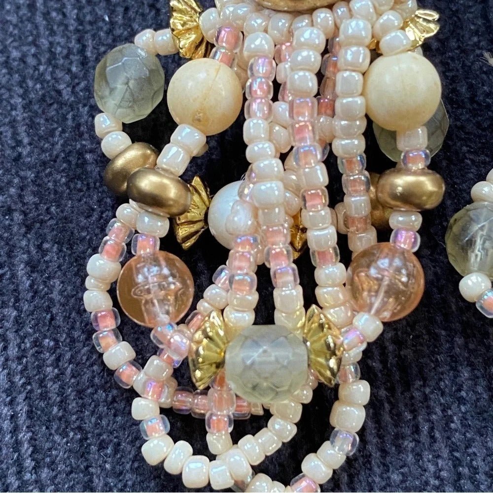 EarringsVintage 80s Claire's Pinkish Seed Bead Dangle Clip-On Earrings - Old Deadstock