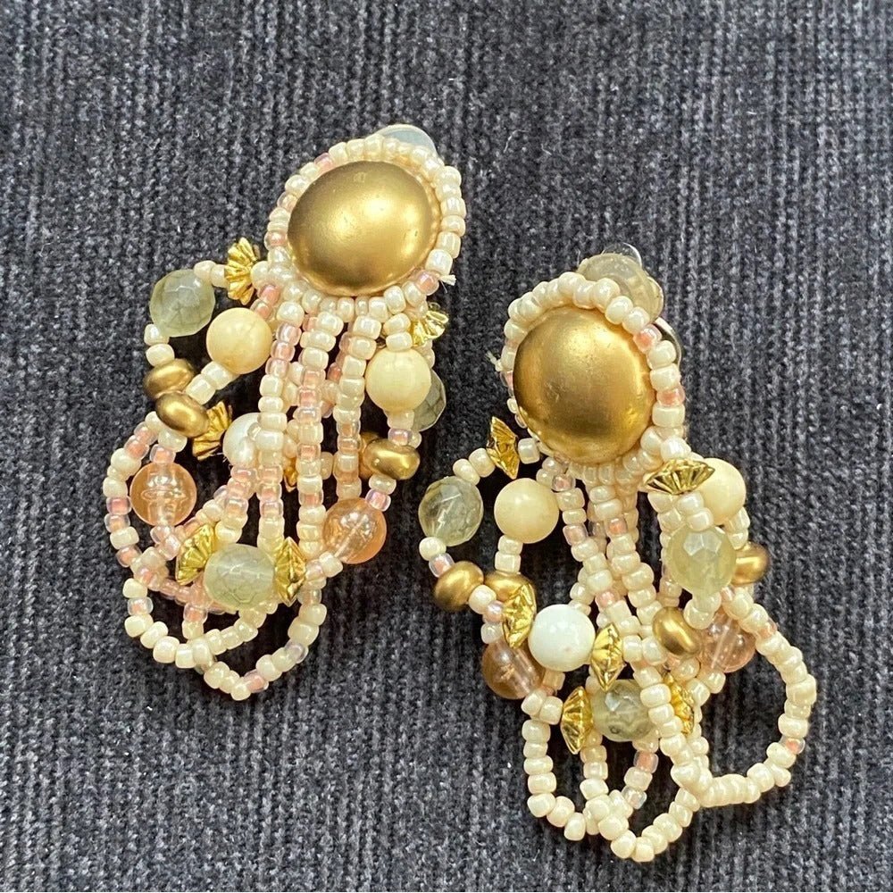 EarringsVintage 80s Claire's Pinkish Seed Bead Dangle Clip-On Earrings - Old Deadstock