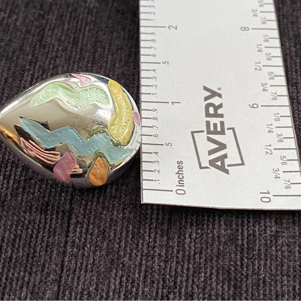 EarringsVintage 80s Pastel Geometric Teardrop Earrings — Silver Tone
