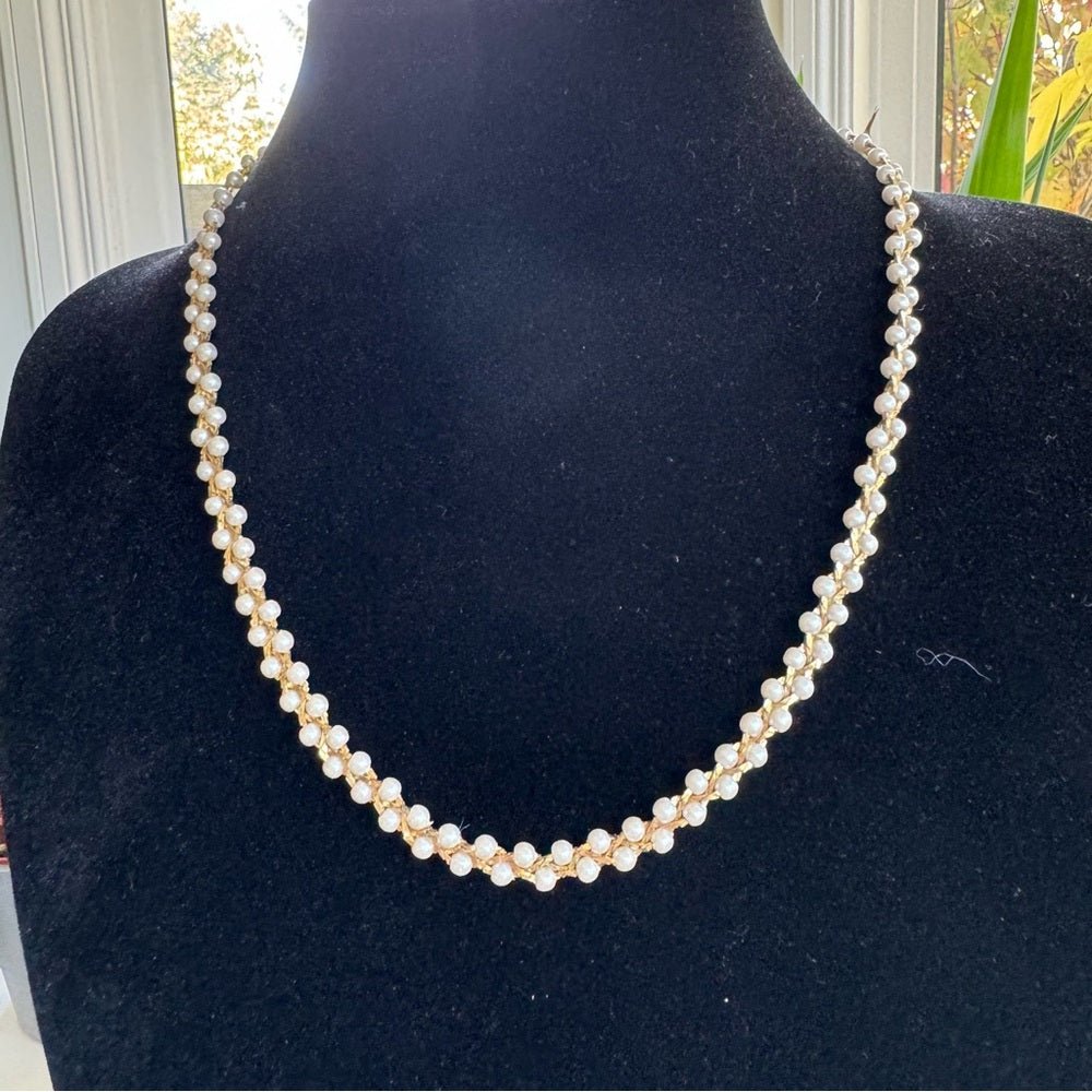 NecklaceVintage Braided Faux Pearl and Gold Necklace
