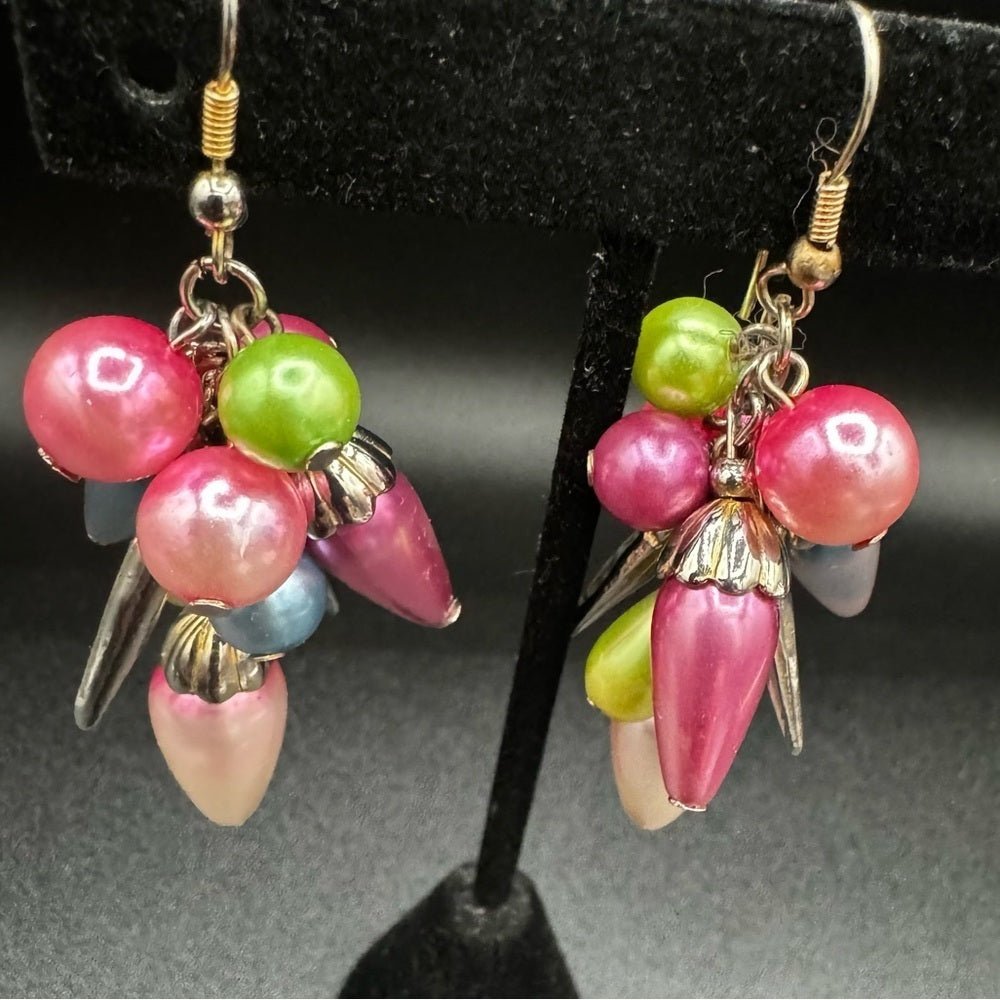 EarringsVintage Chunky Cha-Cha Pastel Bead Dangle Earrings — Estate Find