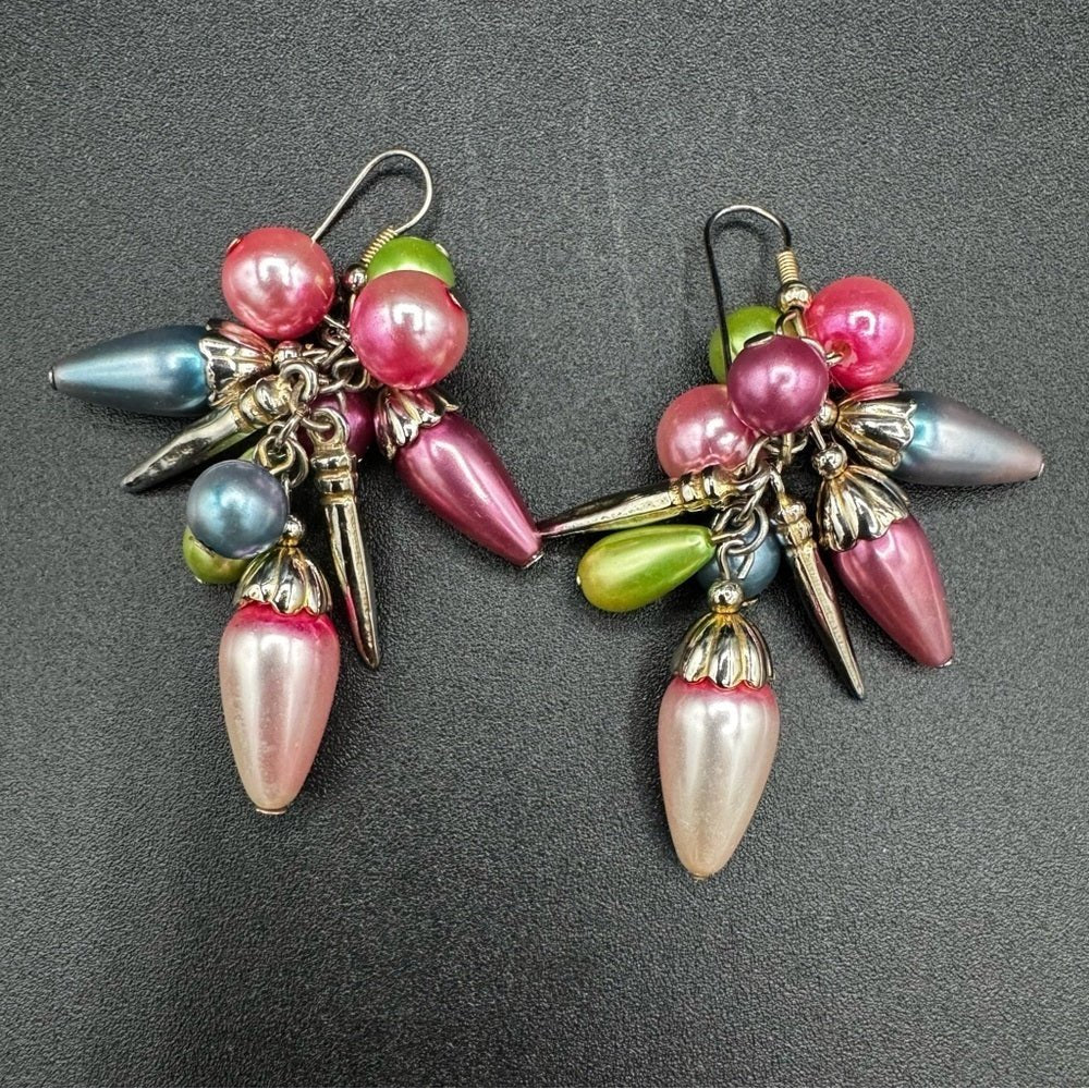 EarringsVintage Chunky Cha-Cha Pastel Bead Dangle Earrings — Estate Find