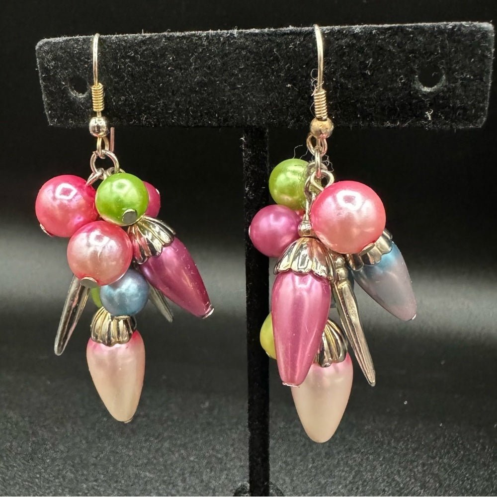EarringsVintage Chunky Cha-Cha Pastel Bead Dangle Earrings — Estate Find