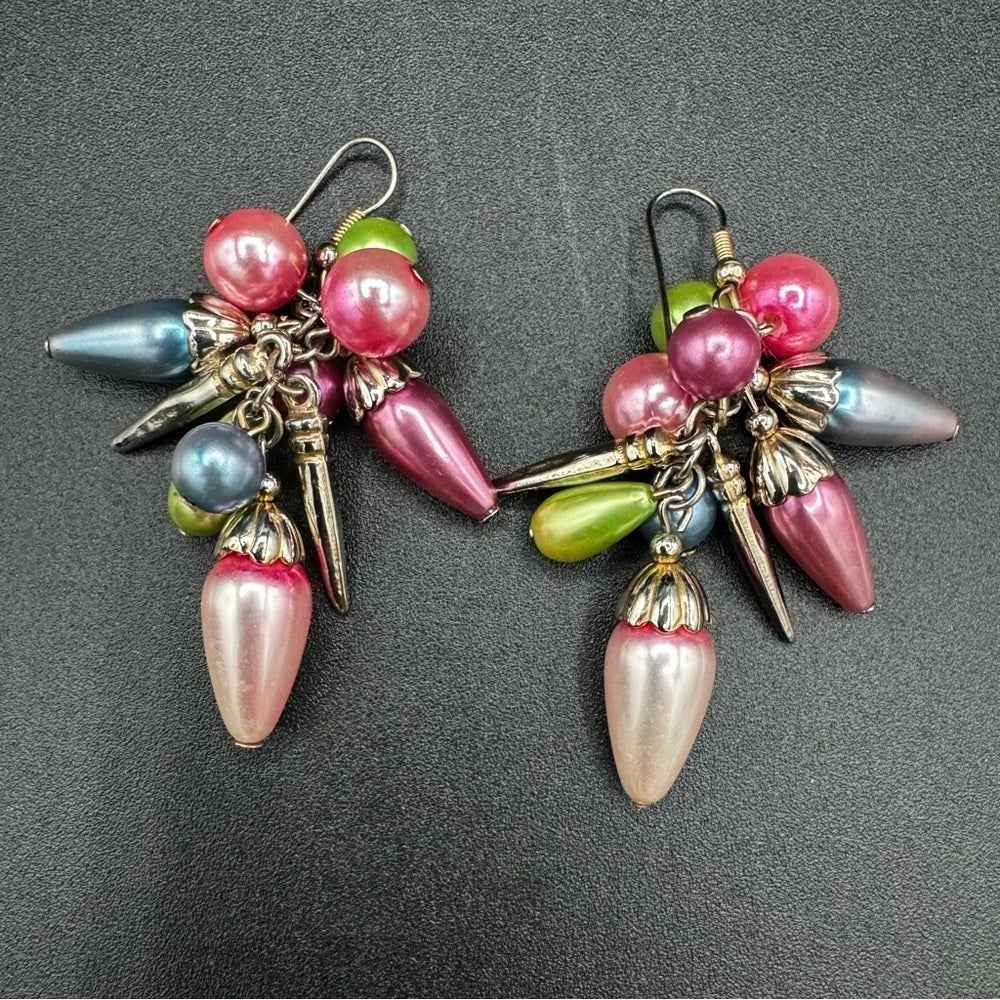 EarringsVintage Chunky Cha-Cha Pastel Bead Dangle Earrings — Estate Find