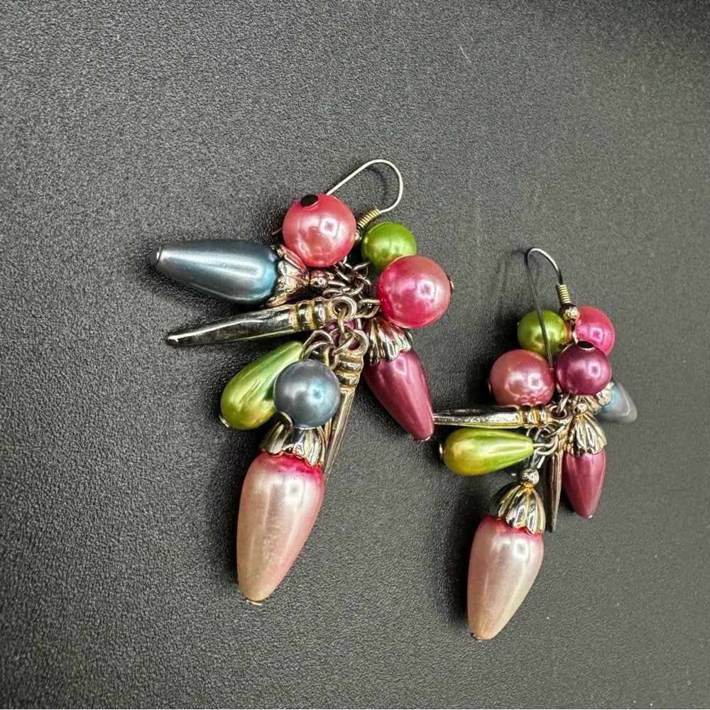 EarringsVintage Chunky Cha-Cha Pastel Bead Dangle Earrings — Estate Find