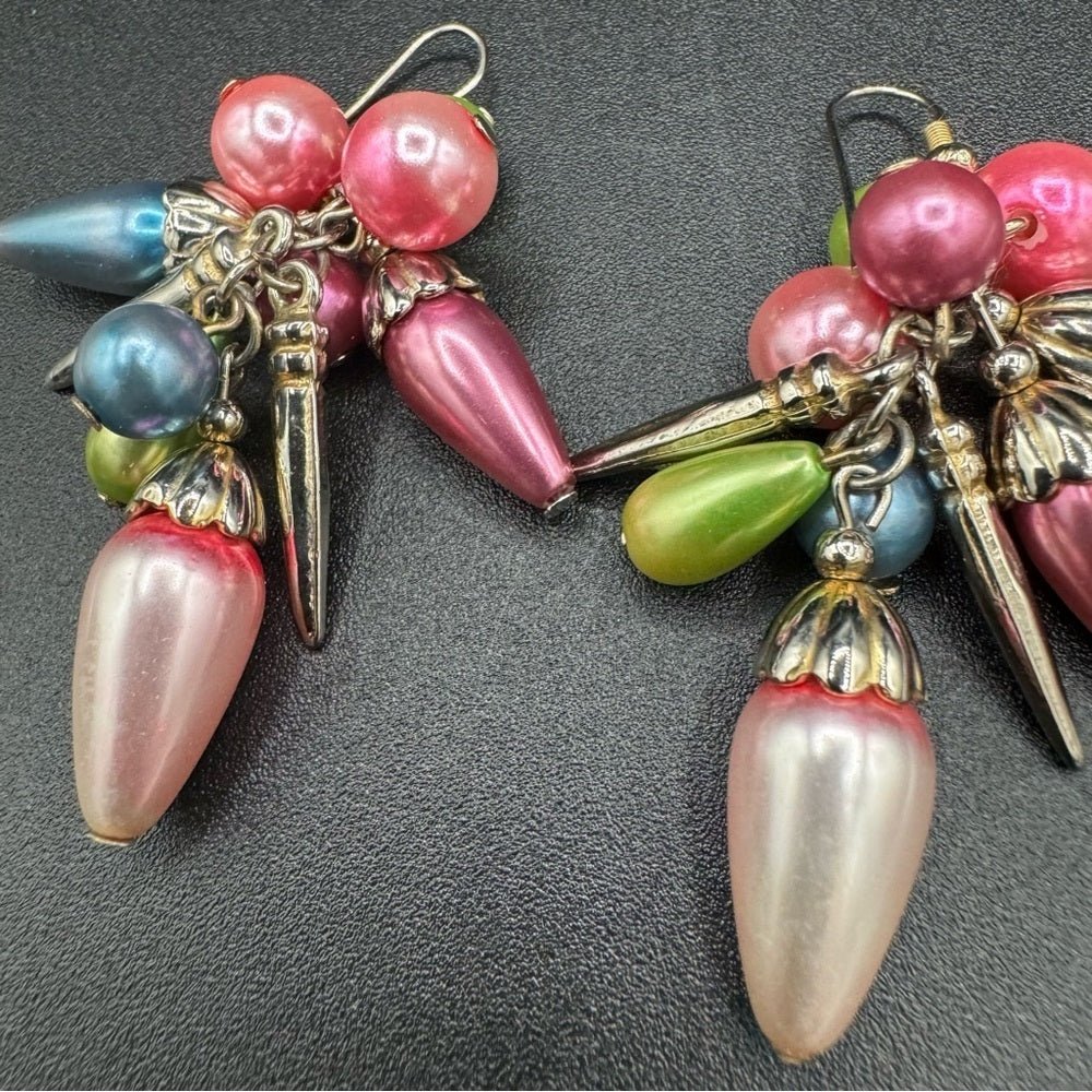 EarringsVintage Chunky Cha-Cha Pastel Bead Dangle Earrings — Estate Find