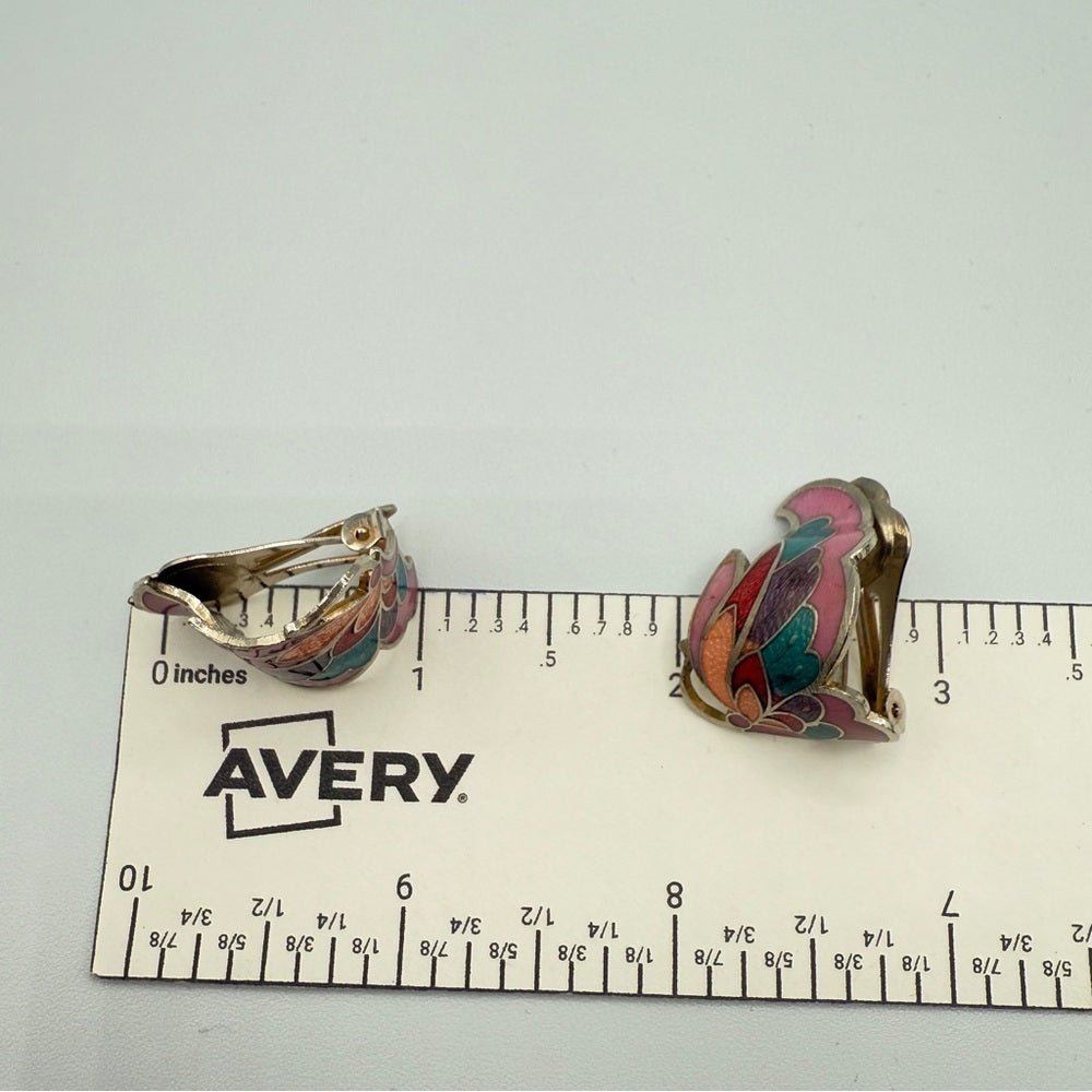 EarringsVintage Cloisonné Enamel Butterfly Wing Clip-On Earrings