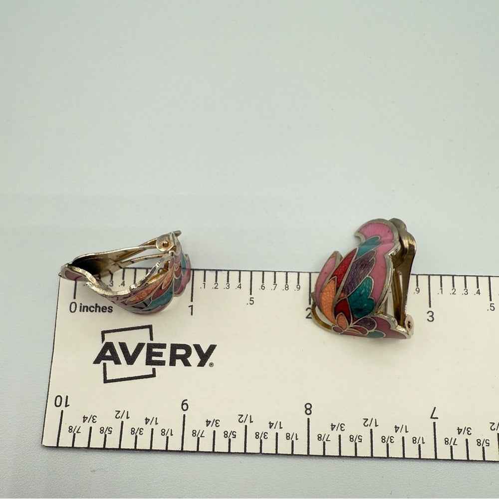 EarringsVintage Cloisonné Enamel Butterfly Wing Clip-On Earrings