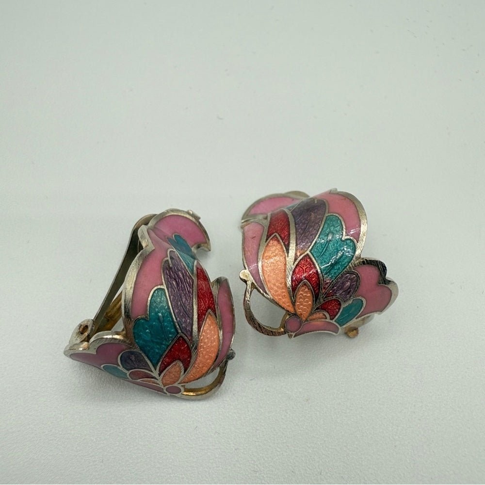 EarringsVintage Cloisonné Enamel Butterfly Wing Clip-On Earrings