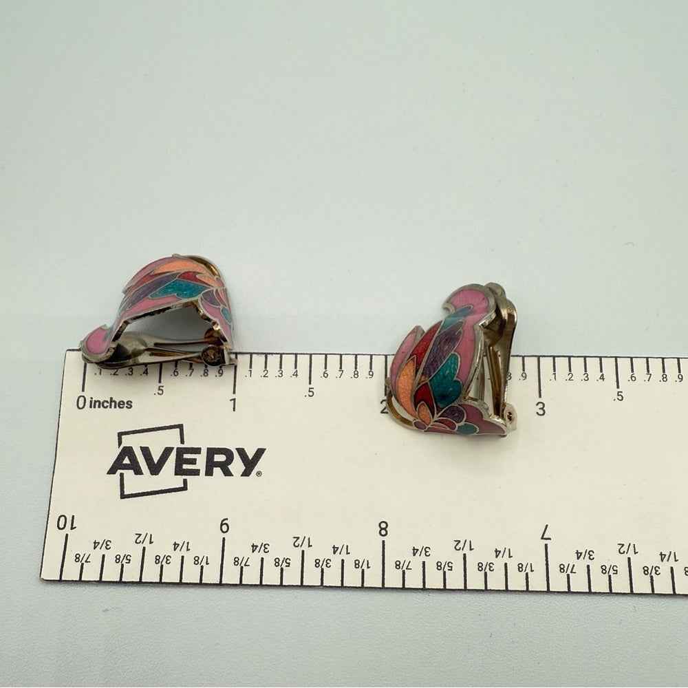 EarringsVintage Cloisonné Enamel Butterfly Wing Clip-On Earrings