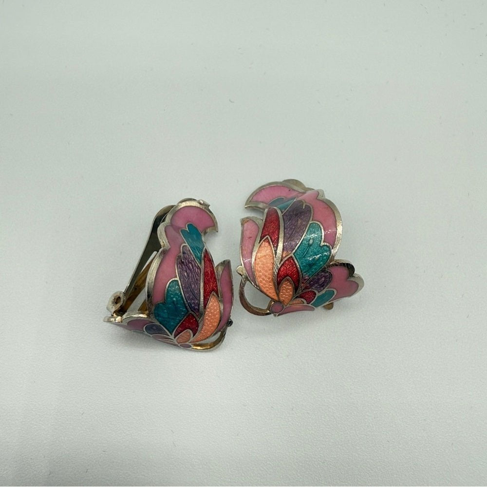 EarringsVintage Cloisonné Enamel Butterfly Wing Clip-On Earrings
