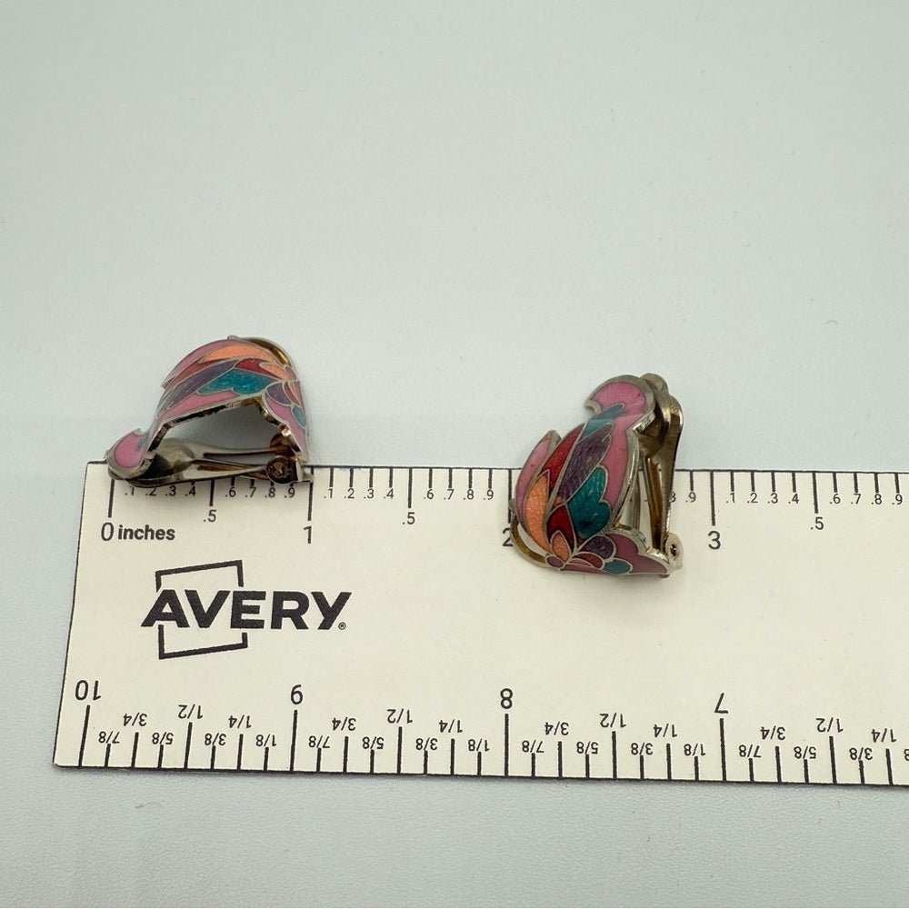 EarringsVintage Cloisonné Enamel Butterfly Wing Clip-On Earrings