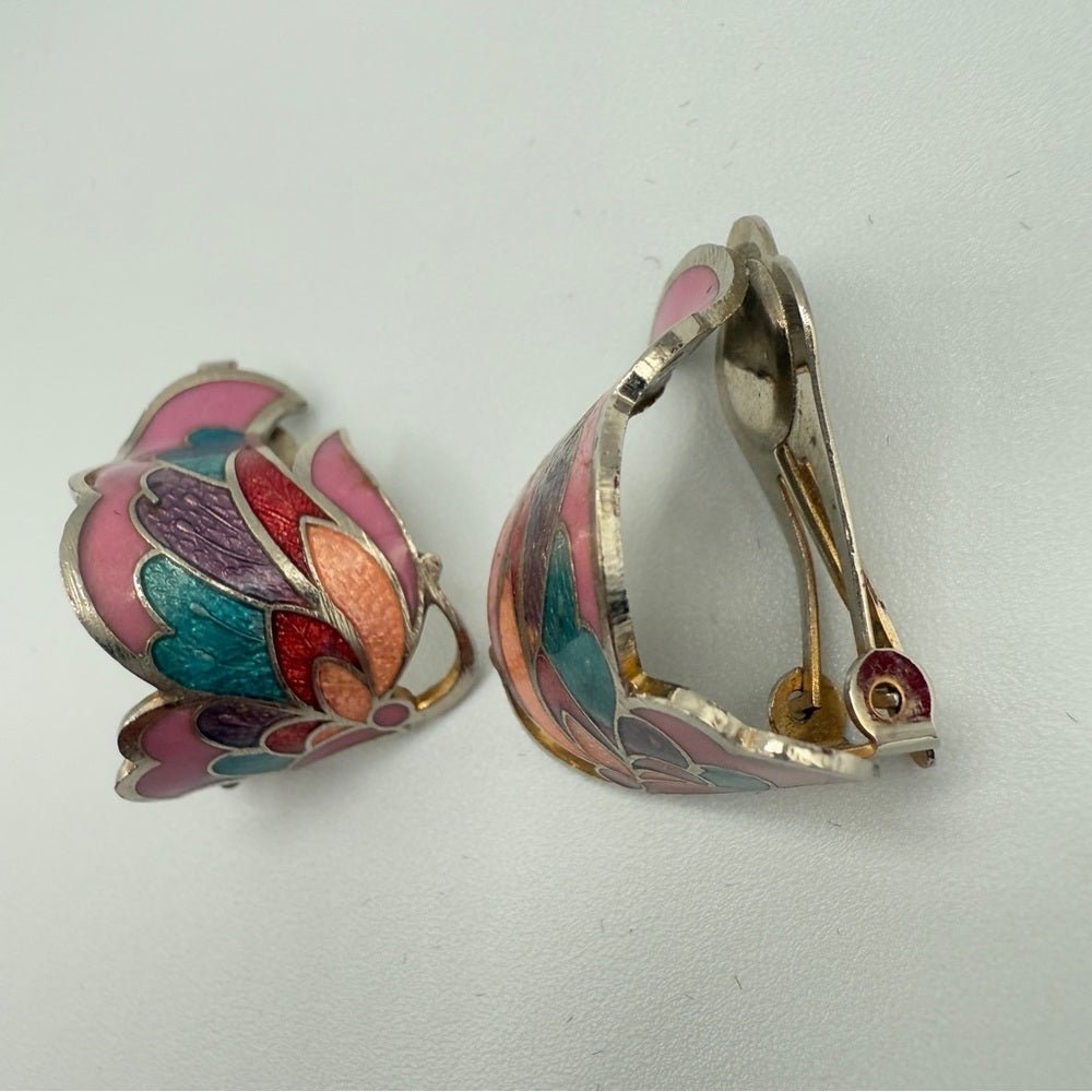 EarringsVintage Cloisonné Enamel Butterfly Wing Clip-On Earrings
