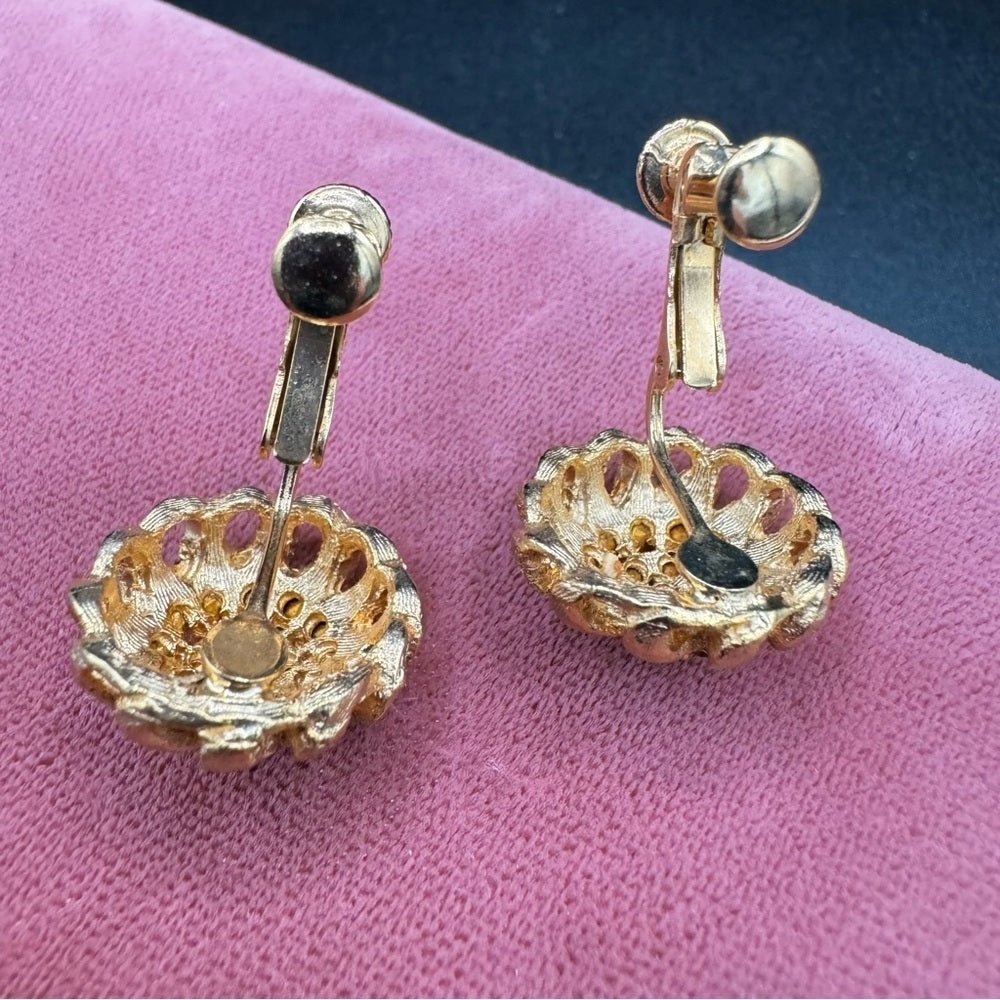 EarringsVintage Deadstock Gold-Tone Dome Rhinestone Screwback Earrings