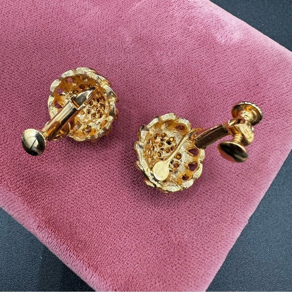 EarringsVintage Deadstock Gold-Tone Dome Rhinestone Screwback Earrings