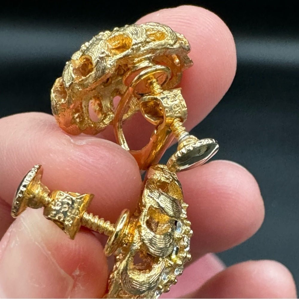 EarringsVintage Deadstock Gold-Tone Dome Rhinestone Screwback Earrings