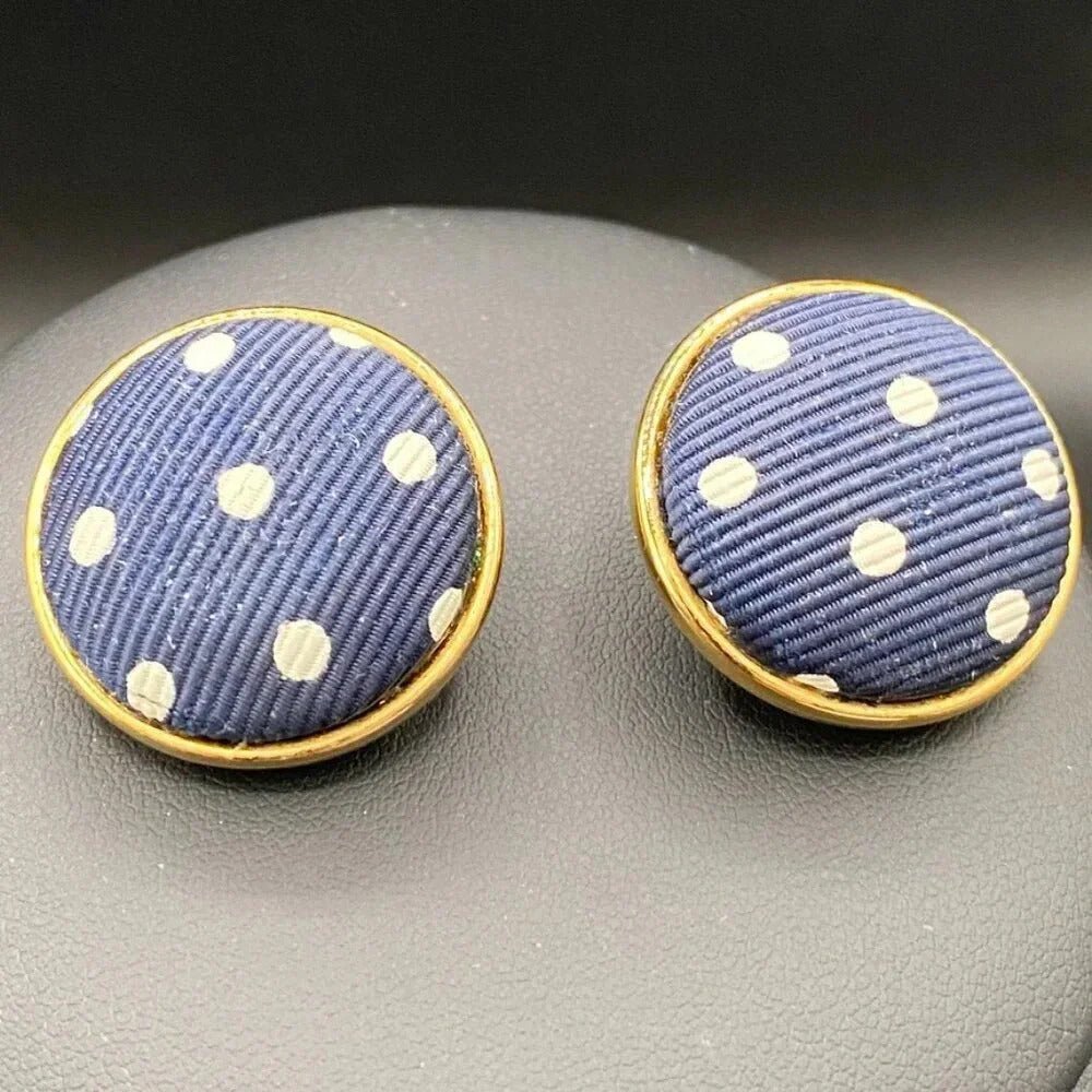 EarringsVintage Ellen Designs Navy & White Polka Dot Clip-On Earrings — Signed