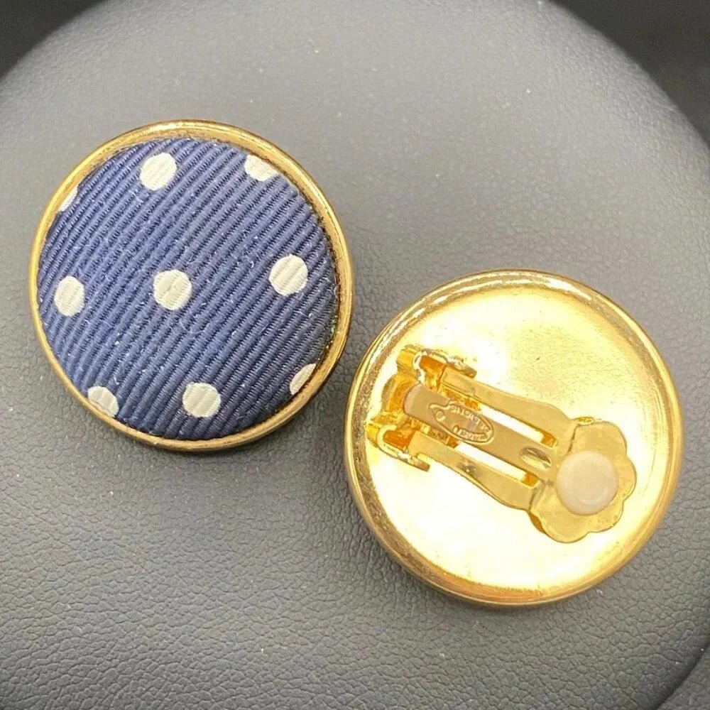 EarringsVintage Ellen Designs Navy & White Polka Dot Clip-On Earrings — Signed