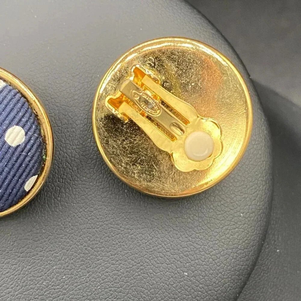 EarringsVintage Ellen Designs Navy & White Polka Dot Clip-On Earrings — Signed