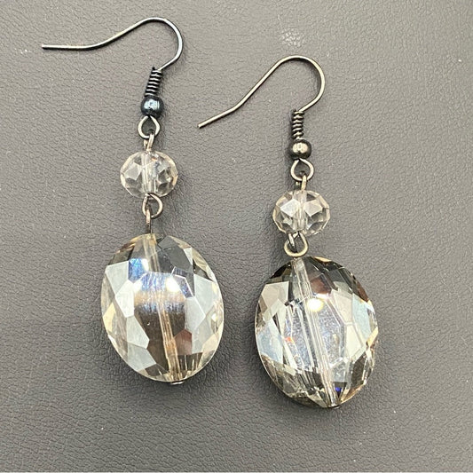 EarringsVintage Glass Stone Drop Earrings — Faceted Glass