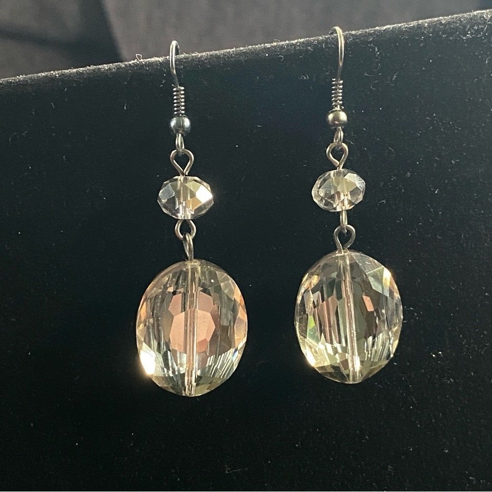 EarringsVintage Glass Stone Drop Earrings — Faceted Glass