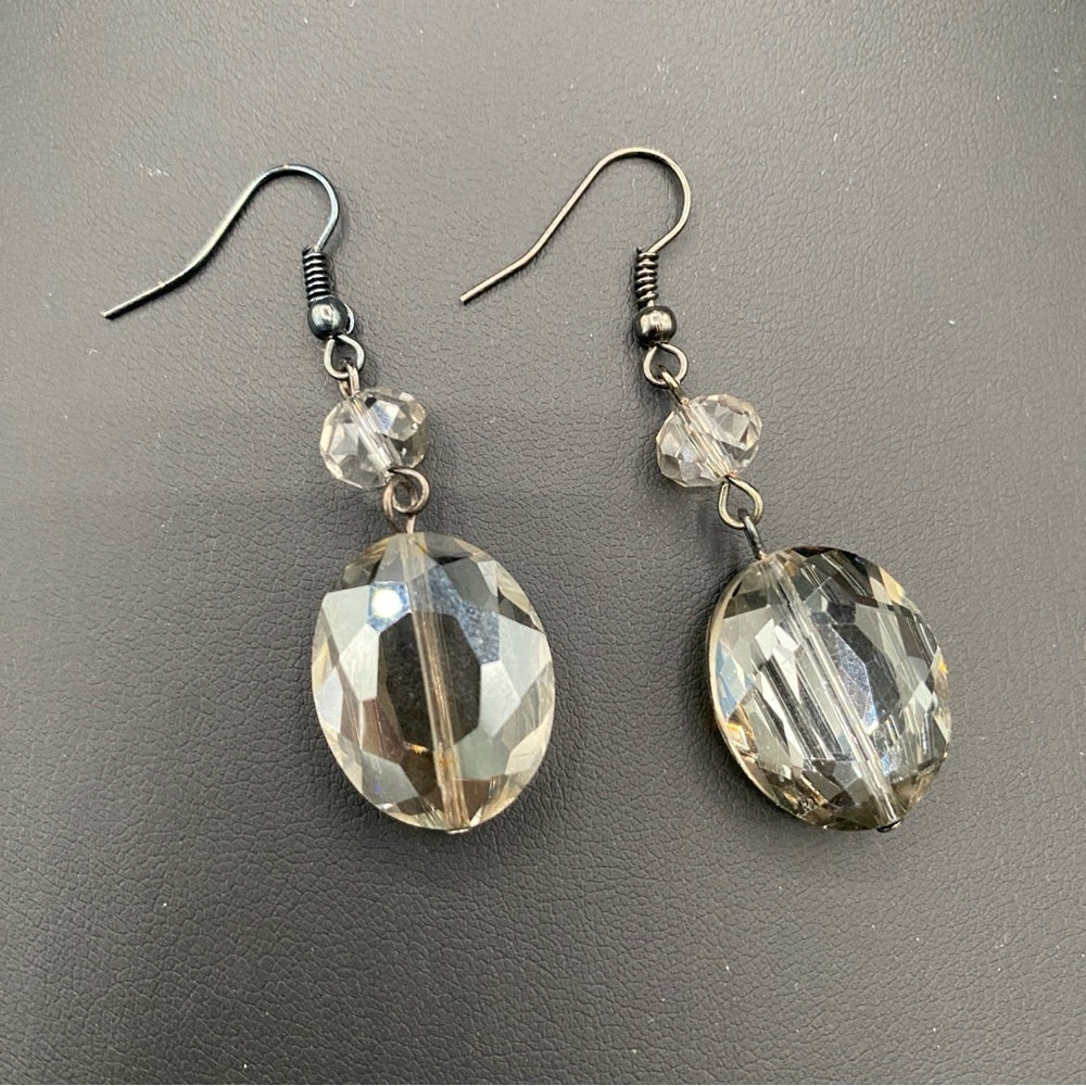 EarringsVintage Glass Stone Drop Earrings — Faceted Glass