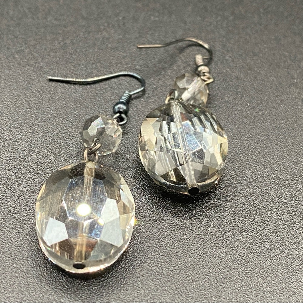 EarringsVintage Glass Stone Drop Earrings — Faceted Glass