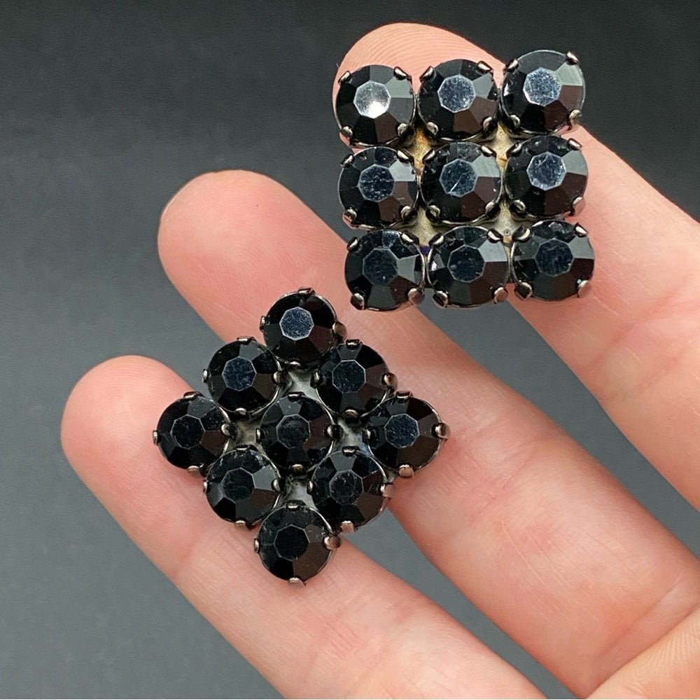 EarringsVintage Jet Black Faceted Bead Clip-On Earrings