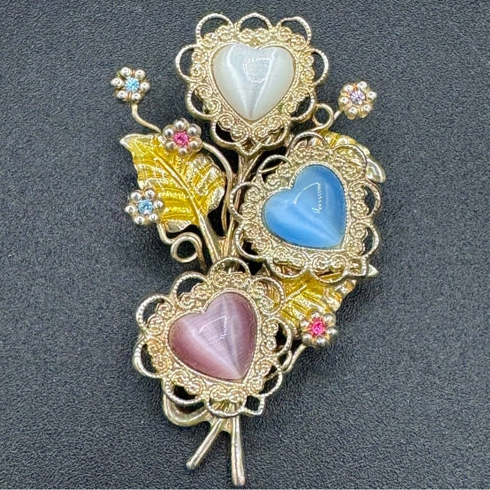 BroochesVintage KC Kenneth Cole Signed Heart Brooch in a Bouquet Shape