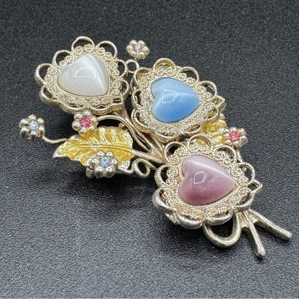 BroochesVintage KC Kenneth Cole Signed Heart Brooch in a Bouquet Shape